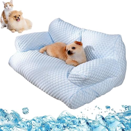 DIOBQIHANN Ice Silk Cooling Pet Bed Breathable Washable Dog Sofa Bed, Cat Dog Sleeping Cool Ice Silk Bed, for Small, Medium, Large Pet (L,Blue) von DIOBQIHANN