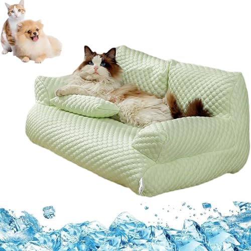 DIOBQIHANN Ice Silk Cooling Pet Bed Breathable Washable Dog Sofa Bed, Cat Dog Sleeping Cool Ice Silk Bed, for Small, Medium, Large Pet (L,Green) von DIOBQIHANN