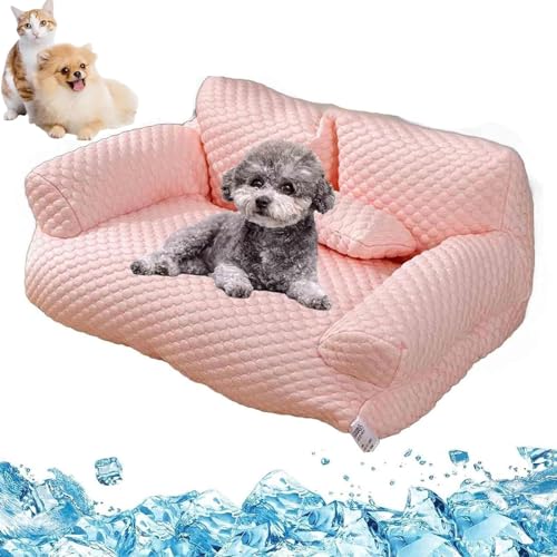 DIOBQIHANN Ice Silk Cooling Pet Bed Breathable Washable Dog Sofa Bed, Cat Dog Sleeping Cool Ice Silk Bed, for Small, Medium, Large Pet (L,Pink) von DIOBQIHANN
