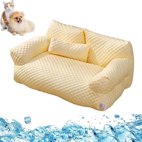 DIOBQIHANN Ice Silk Cooling Pet Bed Breathable Washable Dog Sofa Bed, Cat Dog Sleeping Cool Ice Silk Bed, for Small, Medium, Large Pet (L,Yellow) von DIOBQIHANN
