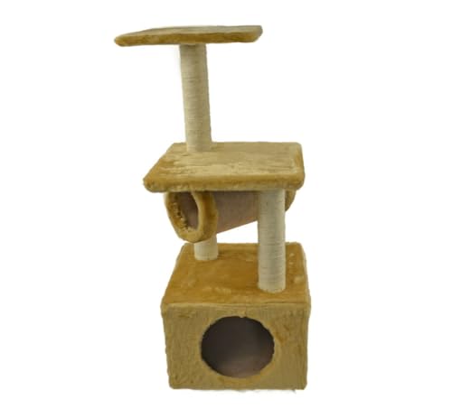 DIP-MAR - Kratzbaum für Katzen - 99cm hoch, Beige | Katzenbaum mit Zwinger und Tunnel | Kratzbaum Klein mit zusätzlicher Verstärkung von DIPMAR