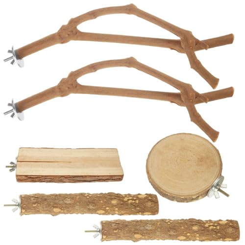 DIRBUY 6 x Vogelsitzstange, natürliches Holz, Traubenstab, 4 Traubenstäbe, Pfotenschleifgabel, Sittiche, Kaustangen, 2 Papageienständer, Zweig von DIRBUY