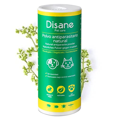 DISANE Natürliches Pulver gegen Insekten für Hunde | 250g | Einfache Anwendung durch das Fell und die Umwelt des Hundes | Schützt Flöhe, Zecken und Mücken von DISANE