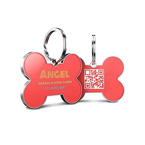 DISONTAG Hundemarke Personalisiert mit QR Code,28 * 42mm 2 Seiten Dog Id Tag mit SchlüSselring für Hundehalsband,Leichter zu Lesen als Gravur– Online|Modifizierbar|Colourful(Knochen) von DISONTAG