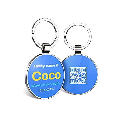 DISONTAG Hundemarke Personalisiert mit QR Code,32 mm 2 Seiten Dog Id Tag mit SchlüSselring für Hundehalsband,Leichter zu Lesen als Gravur– Online|Modifizierbar|Colourful(Runden) von DISONTAG