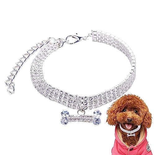 DISPRA -Hundehalsband, Strass-Knochenschmuck Für Haustiere, Bequemer Dreireihiger Diamant-Zirkon-Knochen Für Hunde, Hochwertiges Haustierhalsband, Klener Haustier-Halskettenschmuck Für Katzenhund von DISPRA