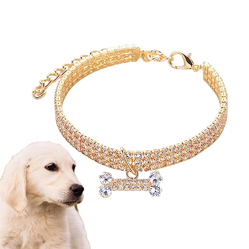 DISPRA -Hundehalsband, Strass-Knochenschmuck Für Haustiere, Bequemer Dreireihiger Diamant-Zirkon-Knochen Für Hunde, Hochwertiges Haustierhalsband, Klener Haustier-Halskettenschmuck Für Katzenhund von DISPRA