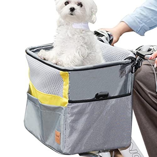 DISPRA Hundekorb, Abnehmbare Haustiertragetasche für Atmungsaktive Lenkertasche mit 3 Seitentaschen, Katze Hund Rucksack Tasche für Radfahren, Wandern, Reisen, Picknick, Einkaufen, Camping von DISPRA