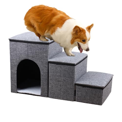 Hundetreppe für Hochbett, Hundestufen für Hochbett, Hundetreppe, Haustierrampe, Hunderampe für Bett, Hundestufen mit 3 Ebenen, Schaumstofftreppe von DISPRA