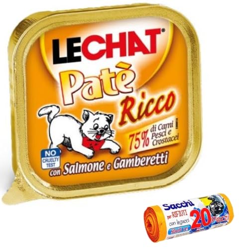 Katzenfutter | Feuchtigkeit aus Milch mit Lachs- und Garnelen-Geschmack | 16 Schachteln | LECHAT PATÈ RICCO 100 g | MONGE | MIT GRATIS von DISTRIBUZIONE 3D