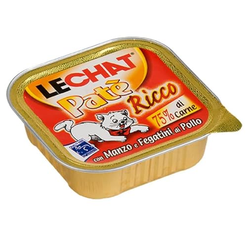 Reiche Pastete mit 100 g | Nassfutter für erwachsene Katzen und Kitten | Rindfleisch und Leberfleisch | Huhn und Truthahn | Lachs und Garnelen | 8 Aluminiumdosen à 100 g mit Gratis (8 x Rindfleisch von DISTRIBUZIONE 3D