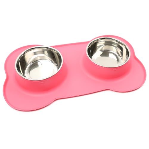 DIVCHI Futternapf für Haustiere und Getränke, Doppelnapf-Set mit Silikonmatte, Tablett für Katzen, Welpen, kleine Hunde, zum Füttern (Rosa, XL) von DIVCHI