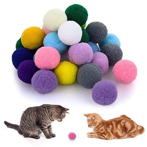 DIXIOUJAI Katzenspielzeugbälle, 30 Stück, weiche Katzenbälle, Kätzchen-Pom-Poms-Ball, Katzenspielspielzeug, für drinnen und draußen, Katzen, interaktives Pompom-Ball-Spielzeug, 2,5 cm von DIXIOUJAI