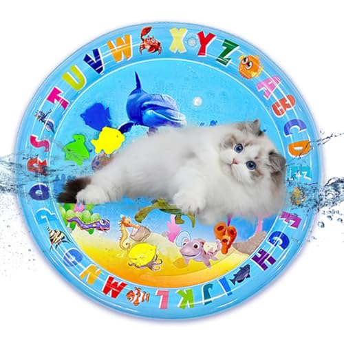 Sensor Water Playmat, Sensory Water Play Mat for Cats,verdickte Wasser-Sensor-Spielmatte für Katzen, Katzen-Wasser-Spielmatte,Sommer Wasserspielmatte,Katzenspielzeug (Rundes Unterwasserweltmodell) von DIXIOUJAI