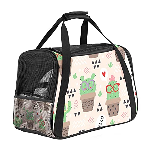 DIYOF Pet Travel Carrier Bag, tragbare Pet Bag - Klappbarer Pet Carrier-Stoff, Travel Carrier Bag für Hunde oder Katzen, Pet Cage mit abschließbaren Sicherheitsreißverschlüssen, Hello Cute Cactus von DIYOF