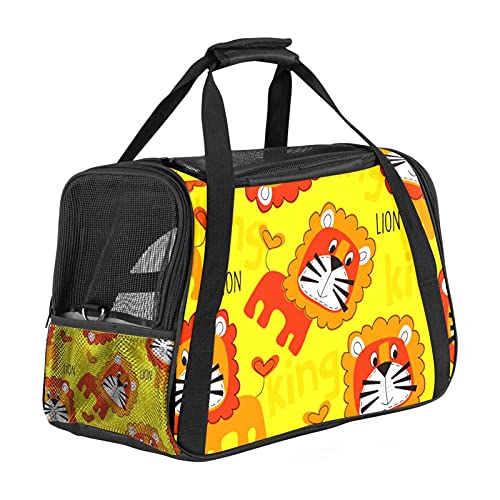 DIYOF Pet Travel Carrier Bag, tragbare Pet Bag - Klappbarer Pet Carrier-Stoff, Travel Carrier Bag für Hunde oder Katzen, Pet Cage mit abschließbaren Sicherheitsreißverschlüssen, Lion Yellow Cute von DIYOF