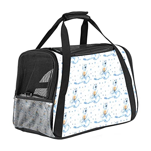 DIYOF Pet Travel Carrier Bag, tragbare Pet Bag - Klappbarer Pet Carrier-Stoff, Travel Carrier Bag für Hunde oder Katzen, Pet Cage mit abschließbaren Sicherheitsreißverschlüssen, süßer Blauer Eisbär von DIYOF
