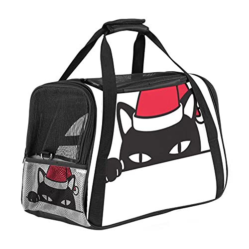 DIYOF Premium Pet Carrier Airline Approved Soft Sided für Katzen und Hunde Tragbare gemütliche Reisetasche, Autositz Safe Carrier, Katze mit Weihnachtsmannmütze von DIYOF