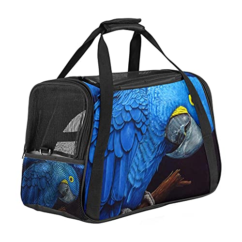 Haustier-Reisetasche, tragbare Haustier-Tasche - Faltstoff-Haustier-Tragetasche, Reisetragetasche für Hunde oder Katzen, Haustierkäfig mit abschließbaren Sicherheitsreißverschlüssen, blaues Papageienfoto von DIYOF