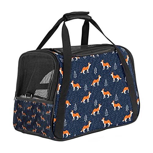 Haustier-Reisetasche, tragbare Haustier-Tasche - Haustier-Tragetasche aus Klappstoff, Reisetragetasche für Hunde oder Katzen, Haustierkäfig mit abschließbaren Sicherheitsreißverschlüssen, süßes Orangenfuchs-Weihnachtsbaummuster von DIYOF