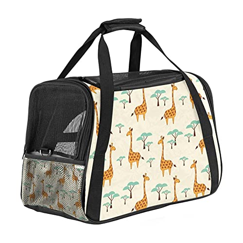 Haustier-Reisetasche, tragbare Haustier-Tasche - Klappbarer Haustier-Tragetasche, Reisetragetasche für Hunde oder Katzen, Haustierkäfig mit abschließbaren Sicherheitsreißverschlüssen, Giraffen-Baummuster-Cartoon von DIYOF