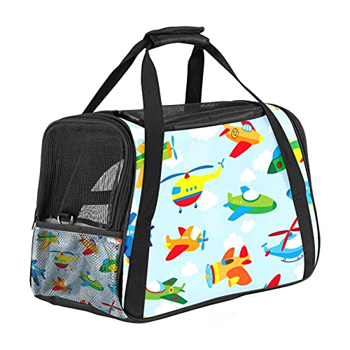 Pet Travel Carrier Bag, tragbare Pet Bag - Klappbarer Pet Carrier-Stoff, Travel Carrier Bag für Hunde oder Katzen, Pet Cage mit abschließbaren Sicherheitsreißverschlüssen, Cartoon Plane Colourful von DIYOF