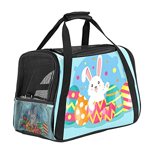 Pet Travel Carrier Bag, tragbare Pet Bag - Klappbarer Pet Carrier-Stoff, Travel Carrier Bag für Hunde oder Katzen, Pet Cage mit abschließbaren Sicherheitsreißverschlüssen, Cute Bunny Rabbit Easter Eggs von DIYOF