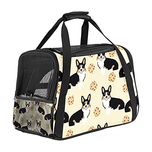 Pet Travel Carrier Bag, tragbare Pet Bag - Klappbarer Pet Carrier-Stoff, Travel Carrier Bag für Hunde oder Katzen, Pet Cage mit abschließbaren Sicherheitsreißverschlüssen, Cute Corgi Cookies Pattern von DIYOF