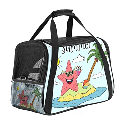 Pet Travel Carrier Bag, tragbare Pet Bag - Klappbarer Pet Carrier-Stoff, Travel Carrier Bag für Hunde oder Katzen, Pet Cage mit abschließbaren Sicherheitsreißverschlüssen, Happy Starfish Summer Island Vacation von DIYOF