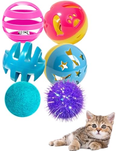 DIYUQISHI 6er-Pack Katzenspielzeug für Kätzchen und ausgewachsene Katzen – 4 Jingle Bälle, 1 Sparkle Ball, 1 Plüsch – lustiges interaktives sicheres Spielzeug zum Spielen (3,8 cm, einfaches DIYUQISHI 6er-Pack Katzenspielzeug für Kätzchen und ausgewachsene Katzen – 4 Jingle Bälle, 1 Sparkle Ball, 1 Plüsch – lustiges interaktives sicheres Spielzeug zum Spielen (3,8 cm, einfaches von DIYUQISHI