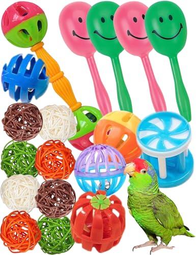 DIYUQISHI Vogelspielzeug für Papageien – 18-teiliges Set, bunte Glocken und gewebte Bälle, 3 - 14 cm, perfekt für kleine bis große Vögel, fördert Bewegung und geistige Stimulation, leicht zu reinigen, von DIYUQISHI