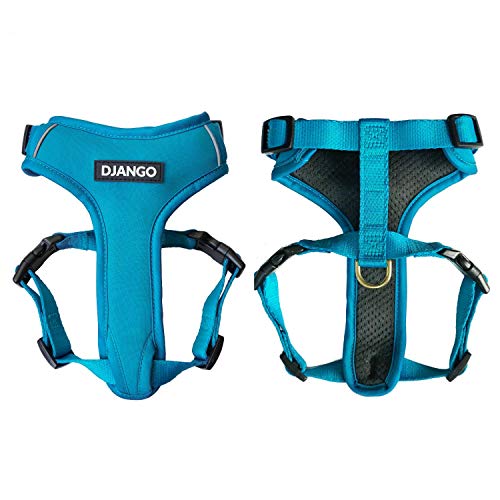 DJANGO Adventure Dog Harness – Bequemes, strapazierfähiges und reflektierendes Neopren-Hundegeschirr für Outdoor-Abenteuer und den Alltag – verstellbares Design mit massiven Messingbeschlägen (Small, von DJANGO