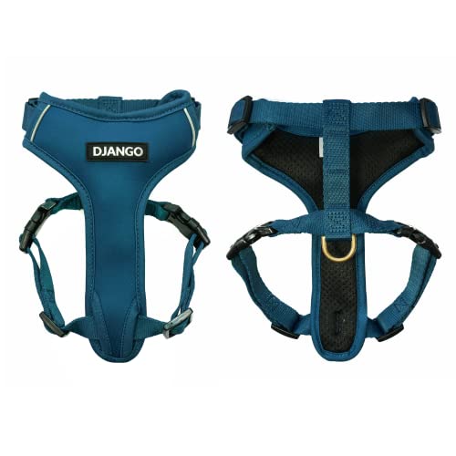 DJANGO Adventure Hundegeschirr - Bequemes, strapazierfähiges und reflektierendes Neopren Hundegeschirr für Outdoor-Abenteuer und Alltag - Verstellbares Design mit massiven Messingbeschlägen (L von DJANGO