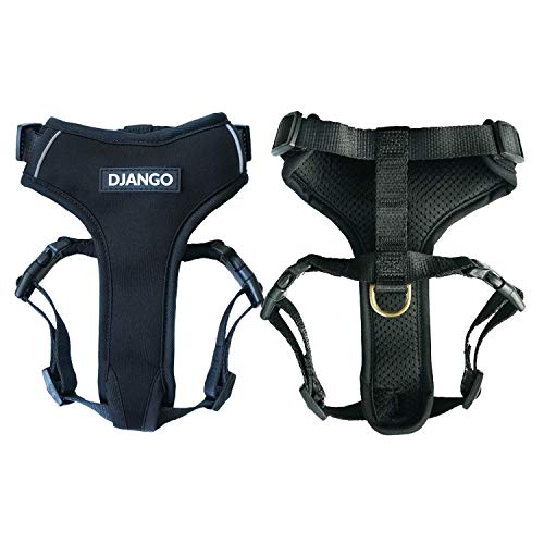 DJANGO Adventure Hundegeschirr - Bequemes, strapazierfähiges und reflektierendes Neopren Hundegeschirr für Outdoor-Abenteuer und Alltag - Verstellbares Design mit massiven Messingbeschlägen (Medium von DJANGO