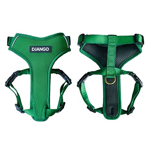 DJANGO Adventure Hundegeschirr - Bequemes, strapazierfähiges und reflektierendes Neopren Hundegeschirr für Outdoor-Abenteuer und Alltag - Verstellbares Design mit massiven Messingbeschlägen (Medium von DJANGO