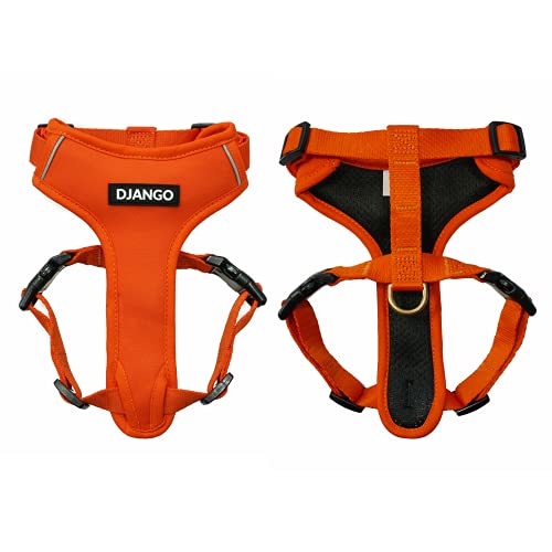 DJANGO Adventure Hundegeschirr - Bequemes, strapazierfähiges und reflektierendes Neopren Hundegeschirr für Outdoor-Abenteuer und Alltag - Verstellbares Design mit massiven Messingbeschlägen (klein von DJANGO