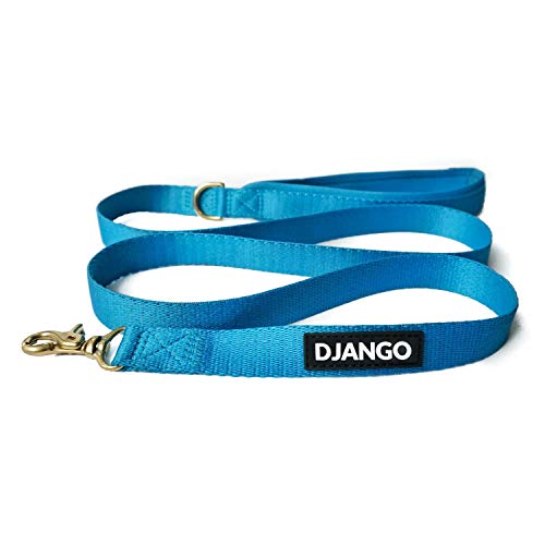 DJANGO Adventure Hundeleine – Starke, bequeme und stilvolle Hundeleine mit massiven Messingbeschlägen und gepolstertem Griff – entworfen für Outdoor-Abenteuer und den täglichen Gebrauch (pazifikblau) von DJANGO