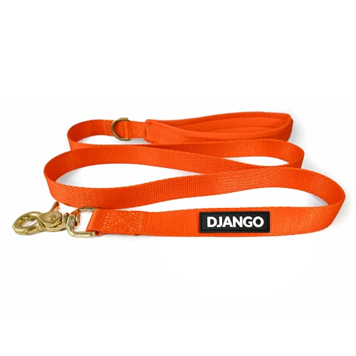 DJANGO Adventure Hundeleine – Starke, bequeme und stilvolle Hundeleine mit soliden Messingbeschlägen und gepolstertem Griff – entworfen für Outdoor-Abenteuer und den täglichen Gebrauch (Sunset Orange) von DJANGO