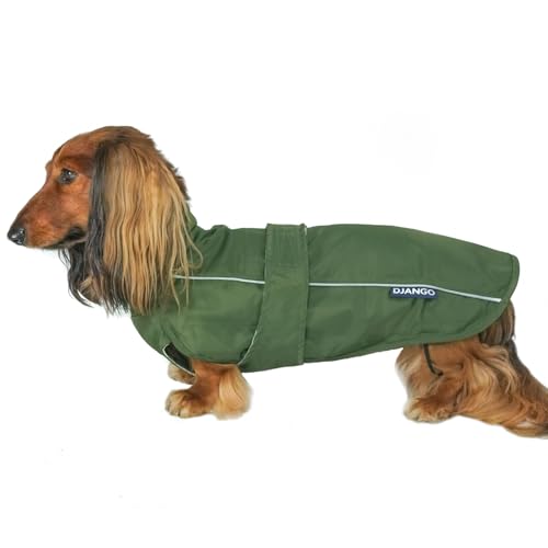 DJANGO City Slicker Allwetter Hundejacke & wasserabweisender Regenmantel mit reflektierenden Paspelierung (S, Kombu Green) von DJANGO