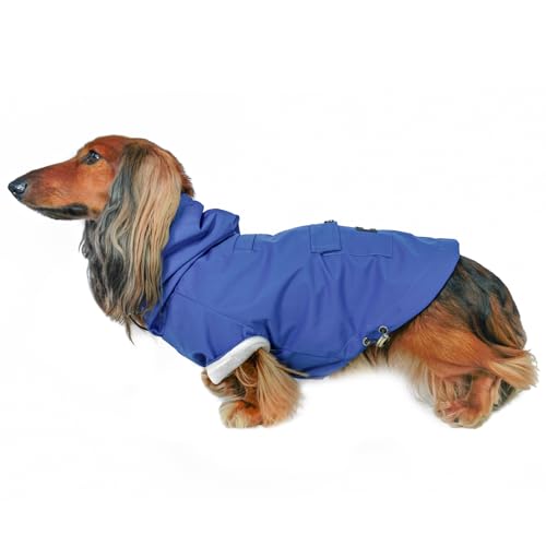 DJANGO Highland Hundejacke - Wasserabweisender, Winddichter, Verstellbarer und Geschirrfreundlicher Winter Hundemantel und Stylischer Hunderegenmantel mit Kapuze, Gunmetal Hardware und Gesäßtasche (S, von DJANGO