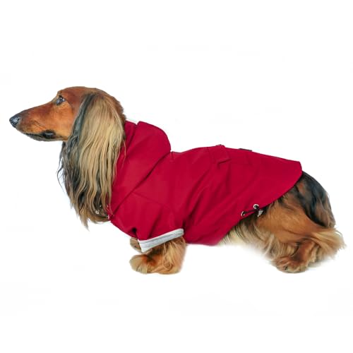 DJANGO Highland Hundejacke - Wasserabweisender, Winddichter, Verstellbarer und Geschirrfreundlicher Winter-Hundemantel und stylischer Hunderegenmantel mit Kapuze, Gunmetal Hardware und Gesäßtasche von DJANGO