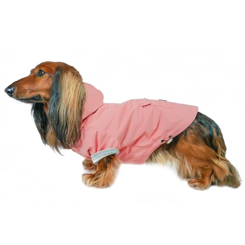 DJANGO Highland Hundejacke – wasserabweisend, winddicht, verstellbar und geschirrfreundlicher Winter-Hundemantel und stylischer Hunderegenmantel mit Kapuze, Gunmetal Hardware und Gesäßtasche (L, von DJANGO