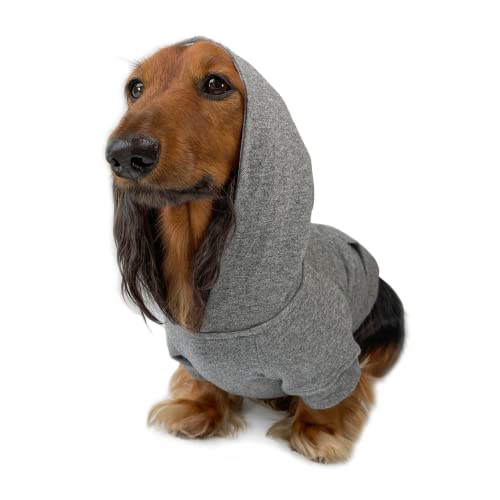 DJANGO Hunde-Kapuzenpullover und super weicher und dehnbarer Pullover - komplett gefüttert mit elastischem Bund, Leinen-Portal und Gesäßtasche (Heather Gray, Small) von DJANGO