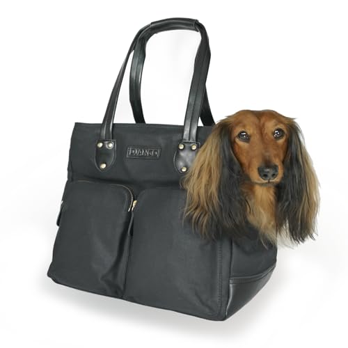 Django Hund Tragetasche – gewachstem Canvas und Leder weichen Pet Travel Tote mit bag-to-harness Sicherheit Tether und sicher Reißverschluss Taschen, schwarz von DJANGO