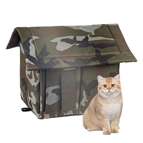 Katzenunterschlupf Mit Camo-Motiv, Oxford-Stoff Für Wilde Katzen Im Freien, Kratzfestes, Schickes Katzenhaus Für Den Winter Im Freien, Wasserdichter, Warmer Shabby-Hundeunterschlupf Für Katzen, Hausti von DJEKA