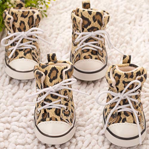 4 Stück / Set Tierschuhe Alltag Leopard Leinwand Hund Rutschfeste Schuhe Teddy Kleine Mittelgroße Hunde Sneaker Stiefel Stiefel (Größe: 1) von DJFHDIHRFHBVCASIJ