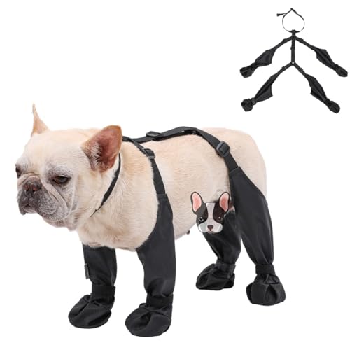 Verstellbare Hundestiefel, Leggings, Hosenträger-Hundestiefel, Hunde-Hosenträgerstiefel, Wanderstiefel, schmutzabweisende Anti-Fall-Stiefel for kleine, mittelgroße Hunde (Color : Svart, Size : L) von DJSDN