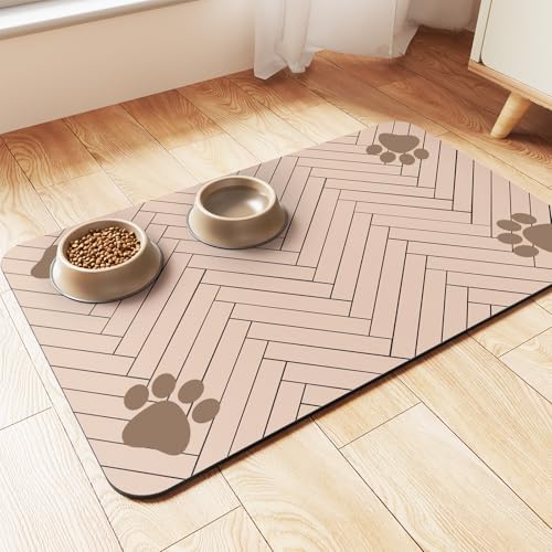 Futtermatte für Haustiere, saugfähig, für Futter- und Wassernapf, mit wasserdichter Gummi-Rückseite, schnell trocknende Wasserspendermatte für Hund und Katze (43,2 x 68,6 cm, Beige) von DK177