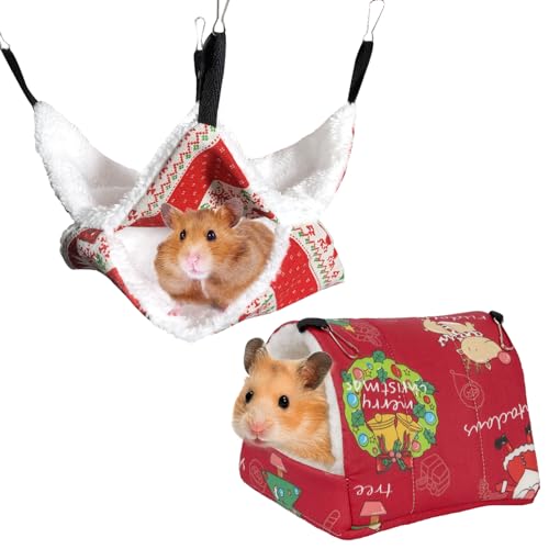 DKDDSSS 2 Stück Weihnachten Meerschweinchen Hängematte, Doppellagig Hängematten für Kleintiere, Warme Weiche Hängebett für Chinchilla Meerschweinchen Hamster Frettchen Zuckergleiter Eichhörnchen von DKDDSSS