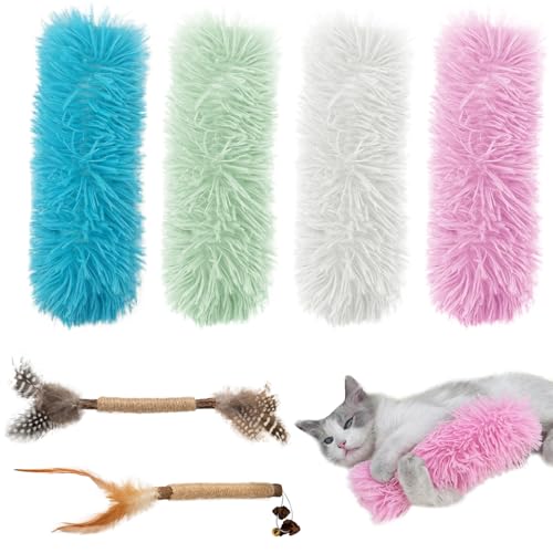 DKDDSSS 4 Stück Katzenspielzeug, Katzenminze Kissen, Katzenkissen, Katzenminze Spielzeug, Kauspielzeug mit Katzenminze, Katzenkissen Flauschig, Interaktives katzenspielzeug fur Katze und Kätzchen von DKDDSSS